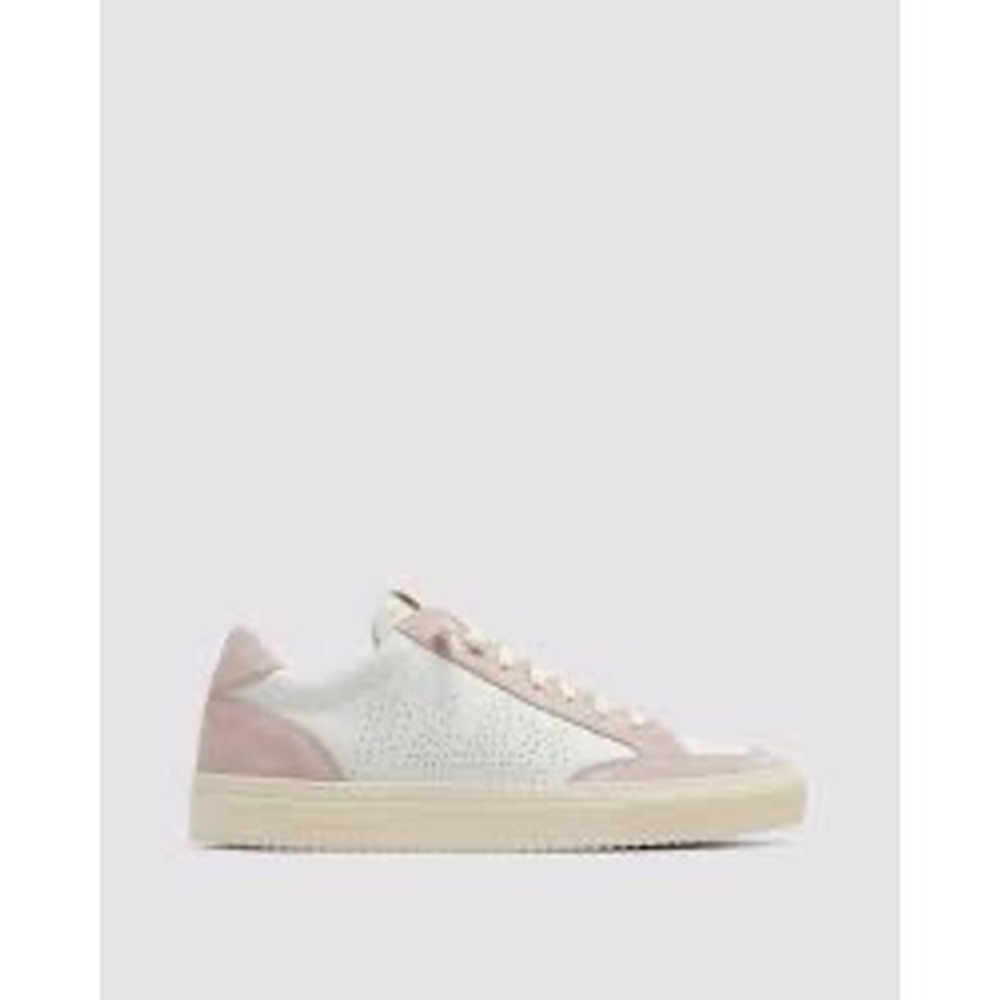 P448 John Low Top Leather Suede Sneakers Cream Blush Tan Size 36 Made in Italy